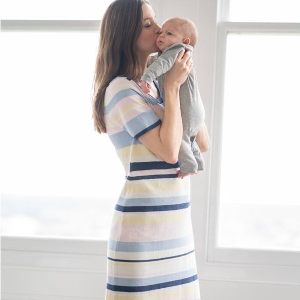 Seraphine Maternity & Nursing Pastel Stripe Cotton Knitted Dress